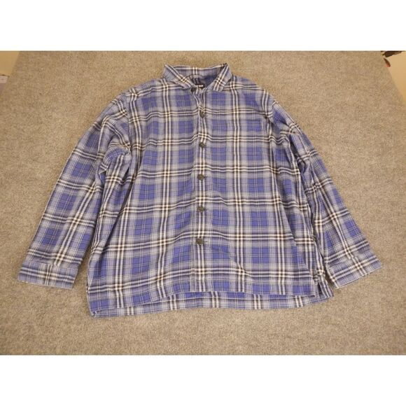 Lands' End Flannel Button-Down Shirt Men's XL Blue Plaid Cotton Classic Fit‎ - Picture 1 of 13